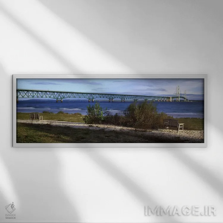 تابلو دکوراتیو Straits Of Mackinac, Michigan, USA,پل مکیناک، تنگه های… اثر پانورامیک ایمجز - نمای قابدار سفید