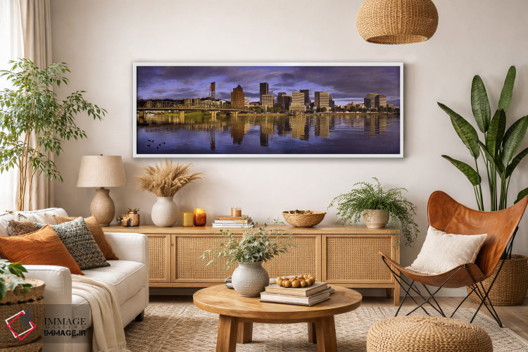 تابلو دکوراتیو Portland, Oregon, USA,ساختمان ها در کنار آب، پورتلند، ا… اثر پانورامیک ایمجز - D3W