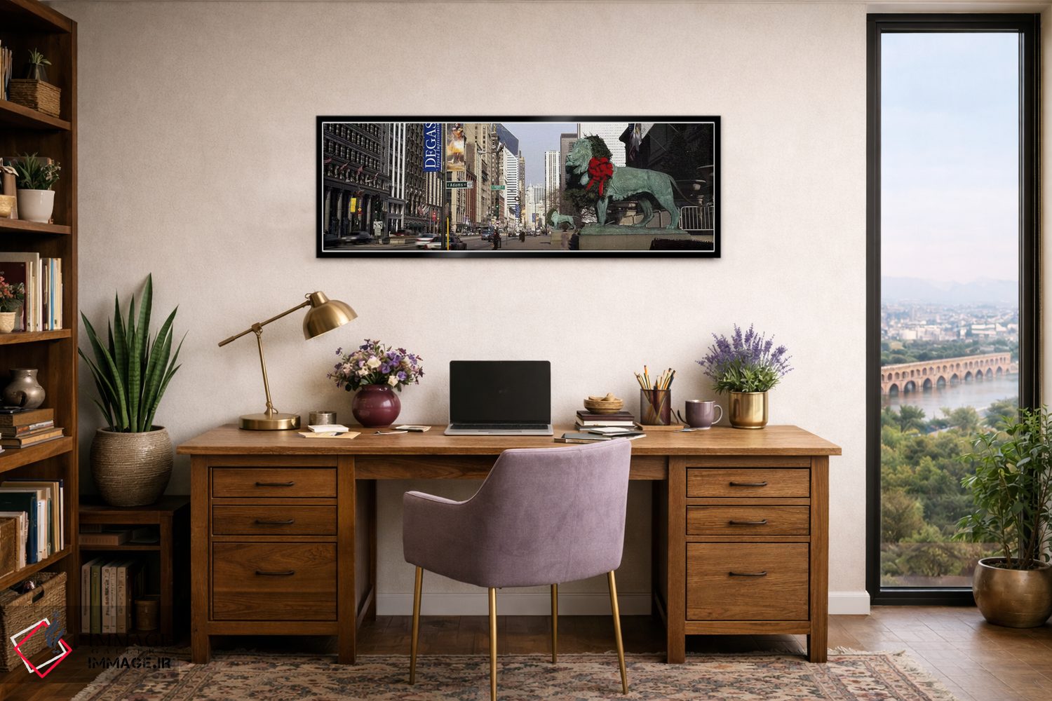 تابلو دکوراتیو Chicago, Cook County, Illinois, USA,مجسمه شیر برنزی در… اثر پانورامیک ایمجز - D2B