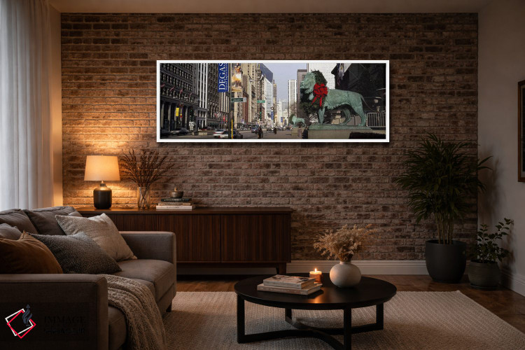 تابلو دکوراتیو Chicago, Cook County, Illinois, USA,مجسمه شیر برنزی در… اثر پانورامیک ایمجز - D3W