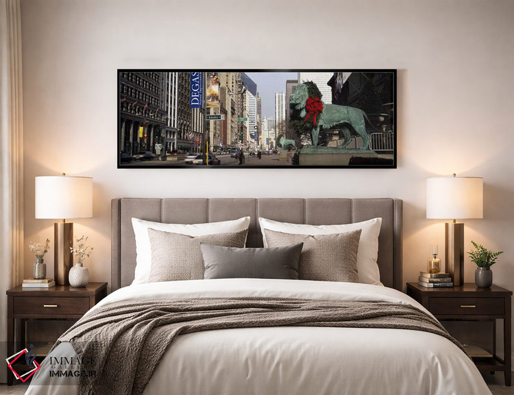 تابلو دکوراتیو Chicago, Cook County, Illinois, USA,مجسمه شیر برنزی در… اثر پانورامیک ایمجز - D5B