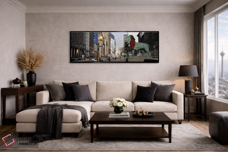 تابلو دکوراتیو Chicago, Cook County, Illinois, USA,مجسمه شیر برنزی در… اثر پانورامیک ایمجز - D6B