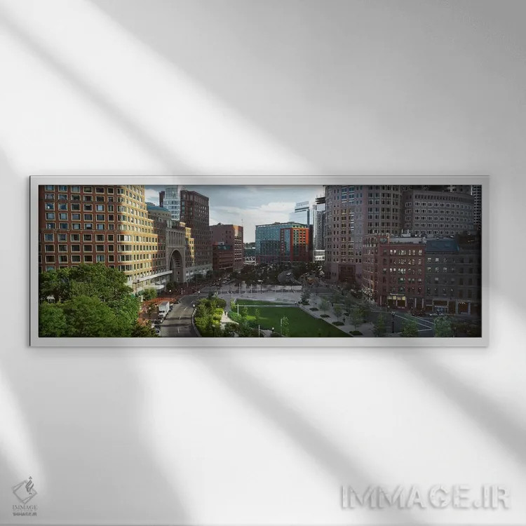 تابلو دکوراتیو Atlantic Avenue, Wharf District, Boston, Suffolk County… اثر پانورامیک ایمجز - نمای قابدار سفید