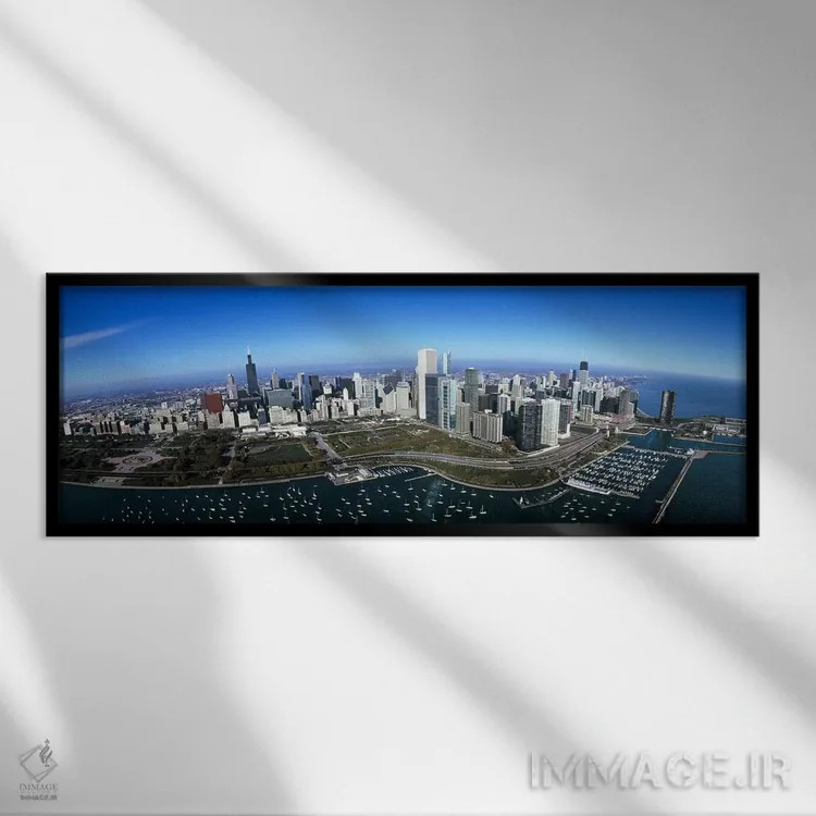 تابلو دکوراتیو Millennium Park, Lake Michigan, Chicago, Cook County, I… اثر پانورامیک ایمجز - نمای قابدار مشکی