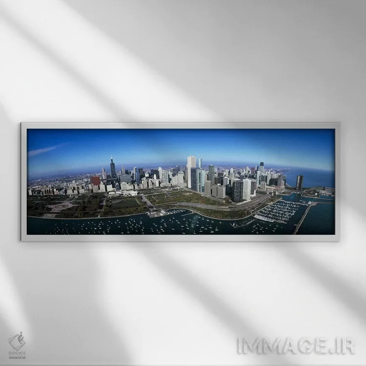 تابلو دکوراتیو Millennium Park, Lake Michigan, Chicago, Cook County, I… اثر پانورامیک ایمجز - نمای قابدار سفید