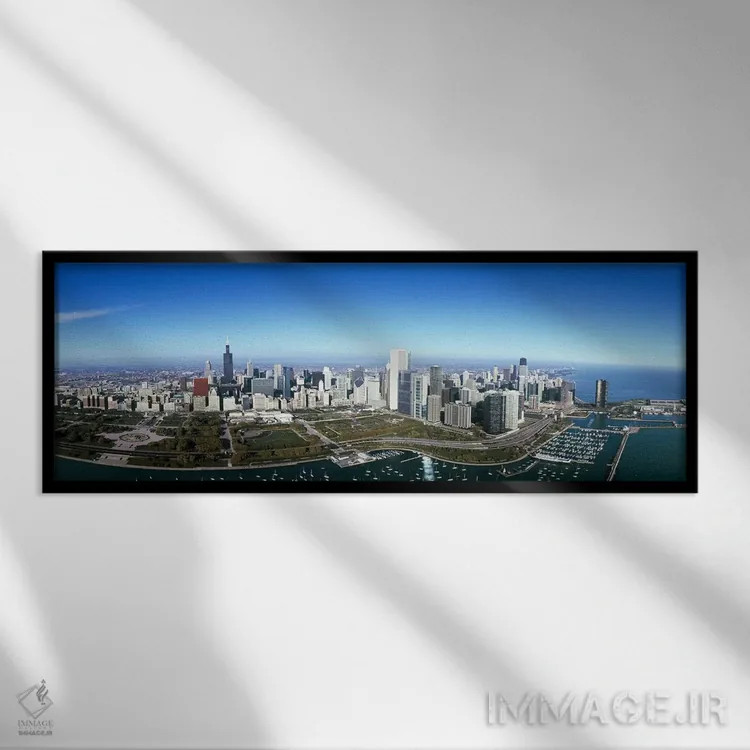 تابلو دکوراتیو Millennium Park, Lake Michigan, Chicago, Cook County, I… اثر پانورامیک ایمجز - نمای قابدار مشکی
