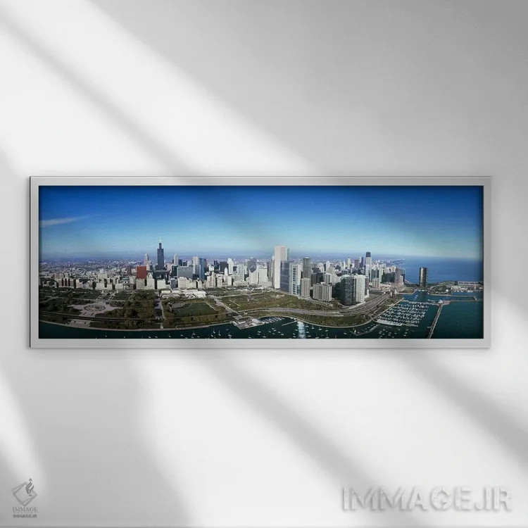 تابلو دکوراتیو Millennium Park, Lake Michigan, Chicago, Cook County, I… اثر پانورامیک ایمجز - نمای قابدار سفید
