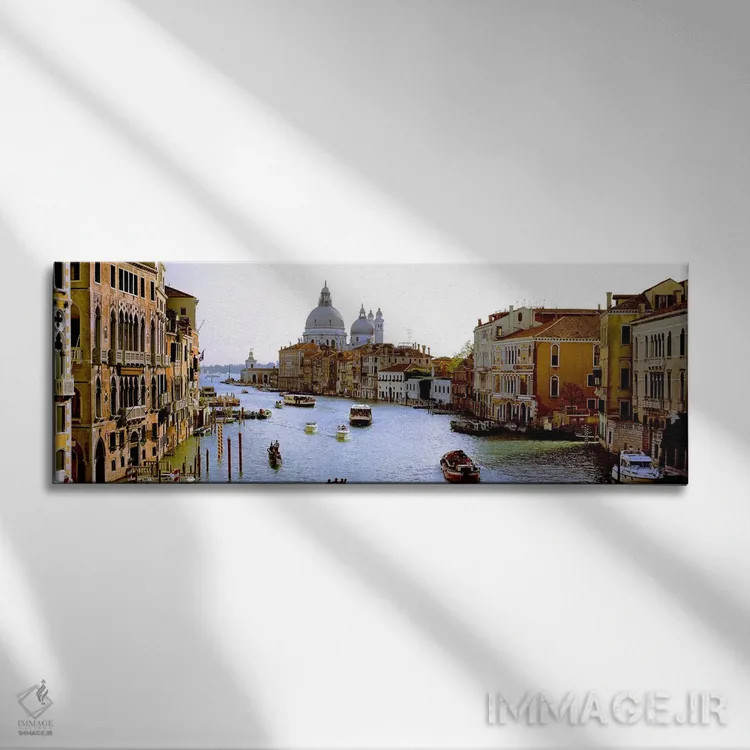 تابلو دکوراتیو Grand Canal, Venice, Veneto, Italy,قایق ها در کانال با… اثر پانورامیک ایمجز - نمای روبهرو روی دیوار