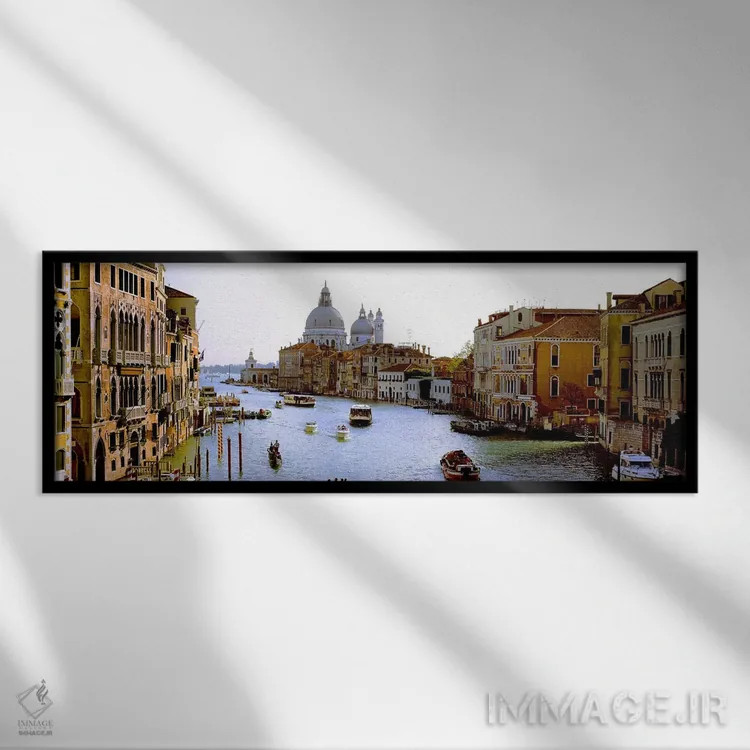 تابلو دکوراتیو Grand Canal, Venice, Veneto, Italy,قایق ها در کانال با… اثر پانورامیک ایمجز - نمای قابدار مشکی