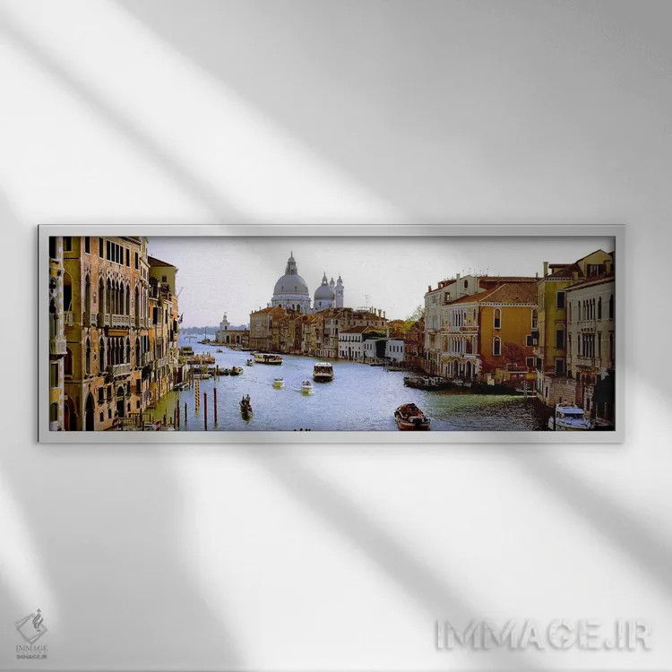 تابلو دکوراتیو Grand Canal, Venice, Veneto, Italy,قایق ها در کانال با… اثر پانورامیک ایمجز - نمای قابدار سفید