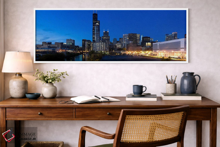 تابلو دکوراتیو Chicago, Illinois, USA,ساختمان ها در شهر روشن هنگام غرو… اثر پانورامیک ایمجز - D1W