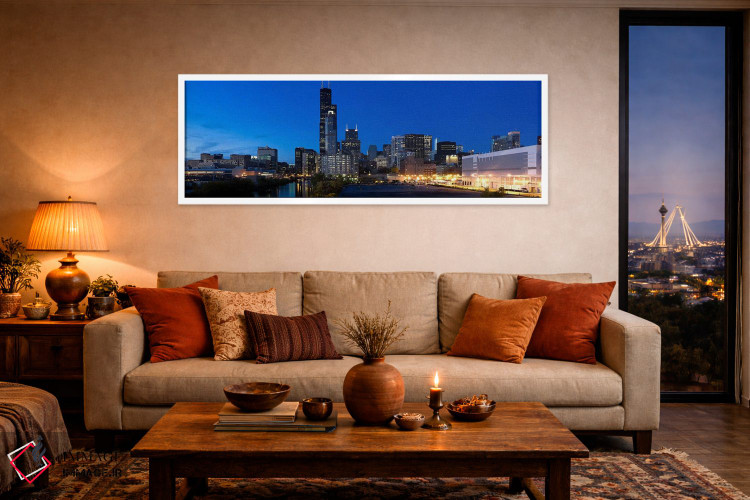 تابلو دکوراتیو Chicago, Illinois, USA,ساختمان ها در شهر روشن هنگام غرو… اثر پانورامیک ایمجز - D4W