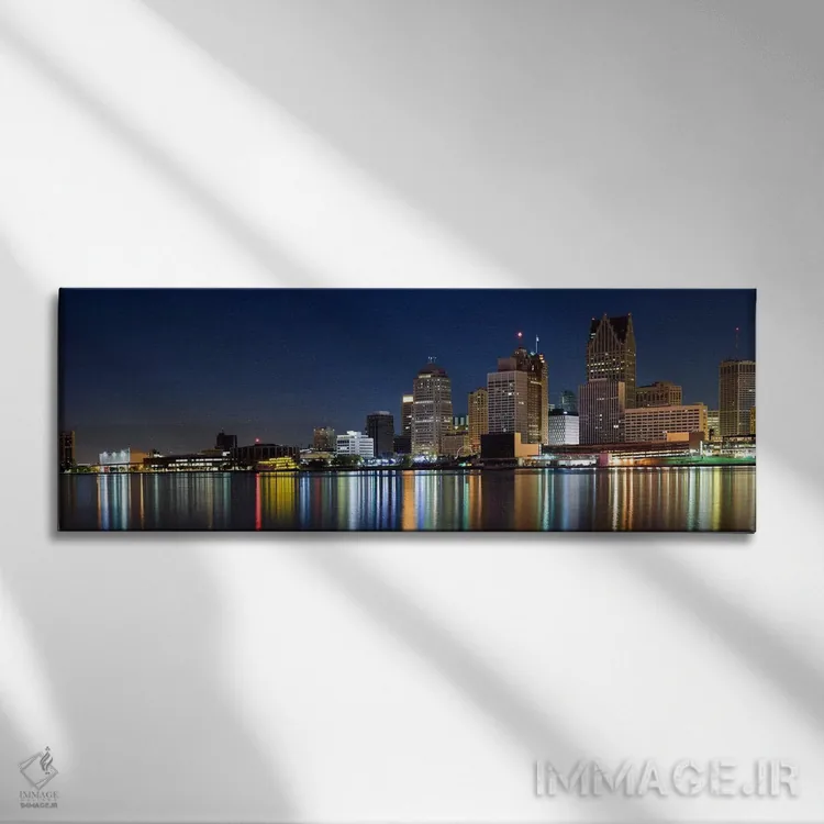 تابلو دکوراتیو Detroit River, Detroit, Michigan, USA,ساختمان ها در شهر… اثر پانورامیک ایمجز - نمای روبهرو روی دیوار