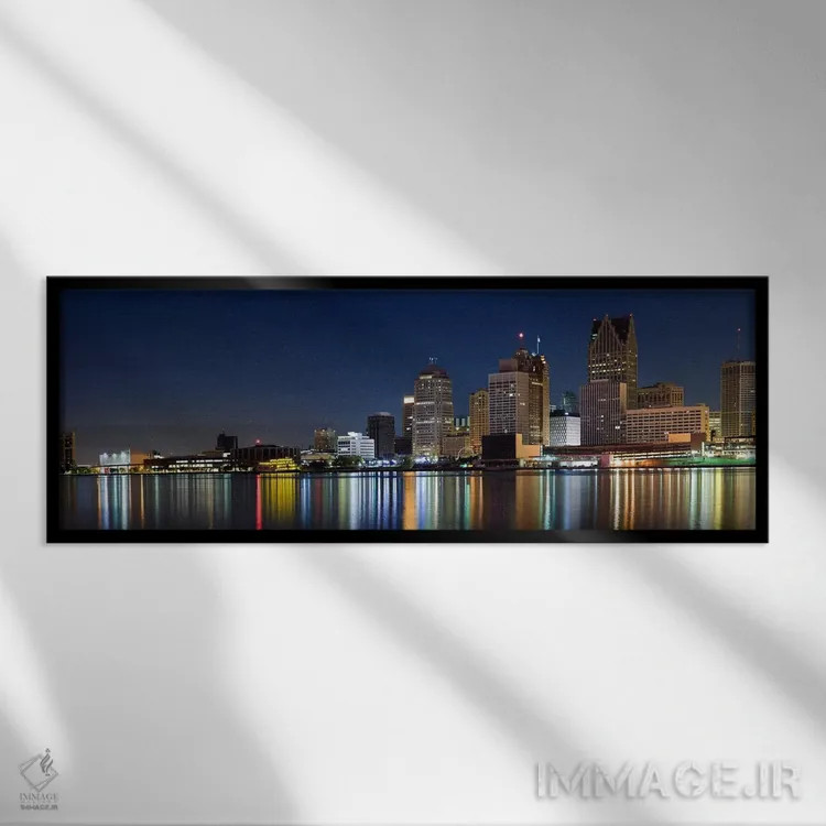 تابلو دکوراتیو Detroit River, Detroit, Michigan, USA,ساختمان ها در شهر… اثر پانورامیک ایمجز - نمای قابدار مشکی