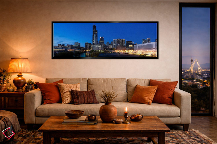 تابلو دکوراتیو Chicago, Illinois, USA,ساختمان ها در شهر روشن هنگام غرو… اثر پانورامیک ایمجز - D5B