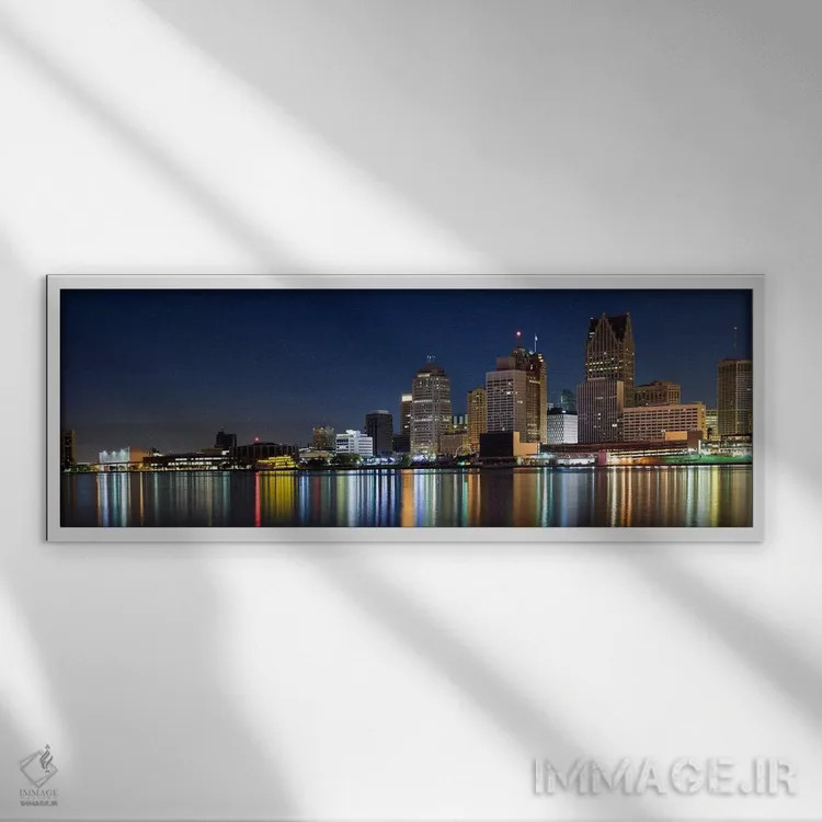 تابلو دکوراتیو Detroit River, Detroit, Michigan, USA,ساختمان ها در شهر… اثر پانورامیک ایمجز - نمای قابدار سفید