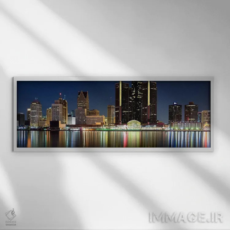تابلو دکوراتیو Detroit River, Detroit, Michigan, USA #2,ساختمان ها در… اثر پانورامیک ایمجز - نمای قابدار سفید