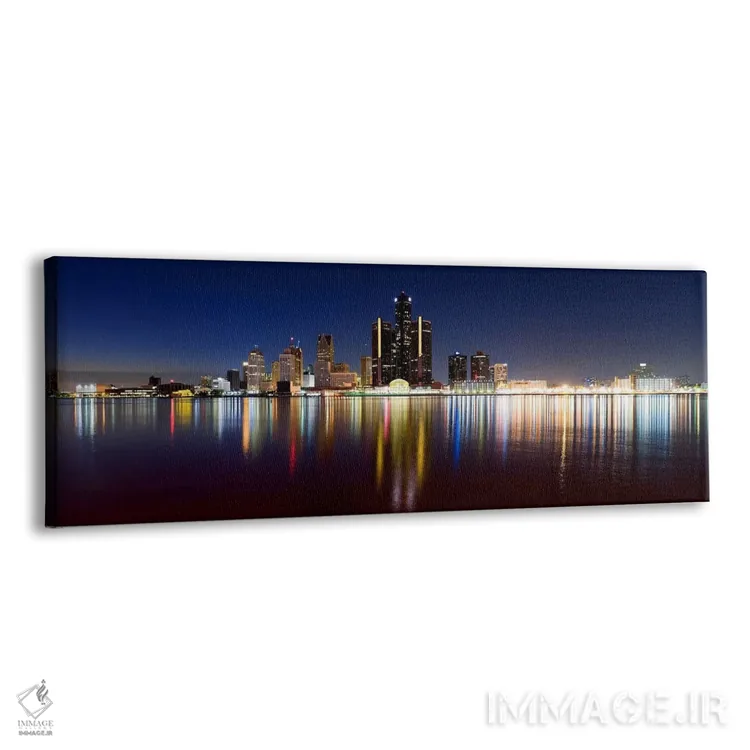 تابلو دکوراتیو Detroit, Michigan, USA,ساختمان ها در شهر روشن هنگام غرو… اثر پانورامیک ایمجز - نمای پرسپکتیو محصول