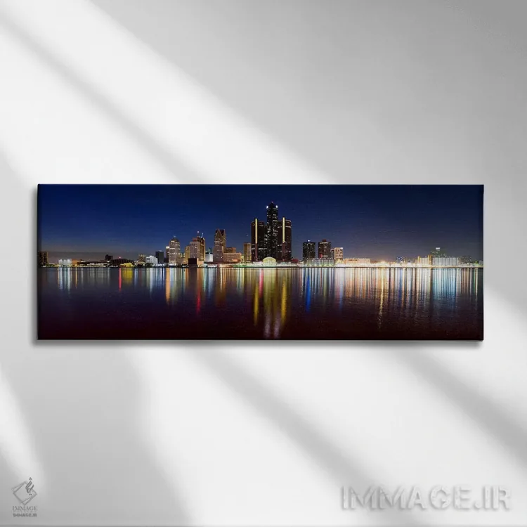 تابلو دکوراتیو Detroit, Michigan, USA,ساختمان ها در شهر روشن هنگام غرو… اثر پانورامیک ایمجز - نمای روبهرو روی دیوار