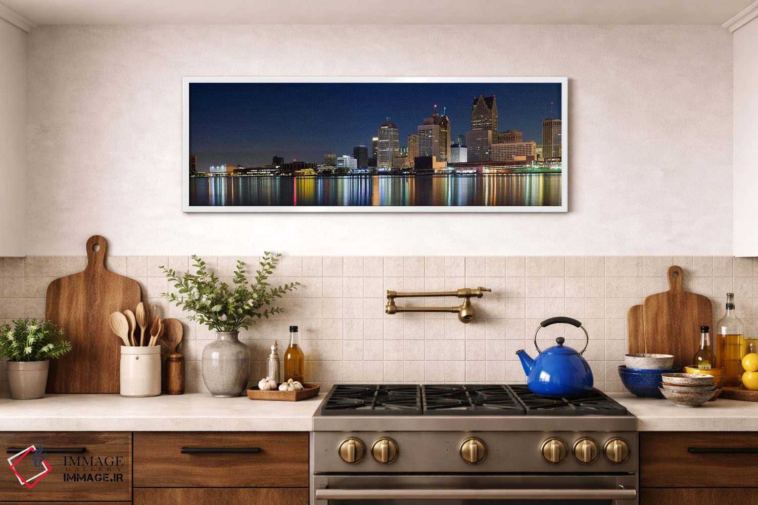 تابلو دکوراتیو Detroit River, Detroit, Michigan, USA,ساختمان ها در شهر… اثر پانورامیک ایمجز - D1W