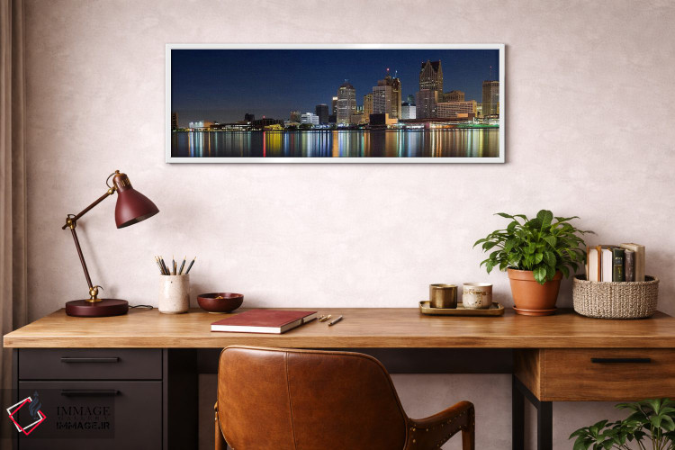 تابلو دکوراتیو Detroit River, Detroit, Michigan, USA,ساختمان ها در شهر… اثر پانورامیک ایمجز - D2W