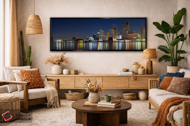 تابلو دکوراتیو Detroit River, Detroit, Michigan, USA,ساختمان ها در شهر… اثر پانورامیک ایمجز - D3B