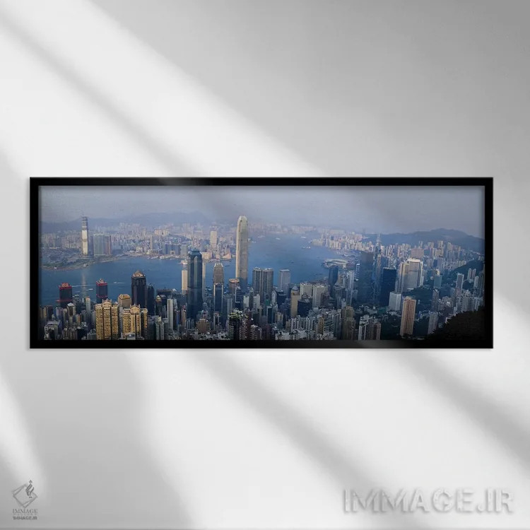 تابلو دکوراتیو Hong Kong, People's Republic Of China,نمای هوایی از بند… اثر پانورامیک ایمجز - نمای قابدار مشکی
