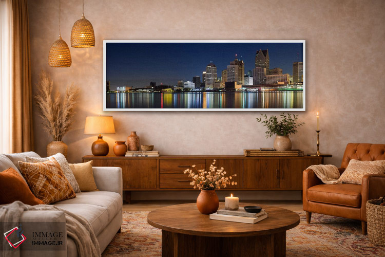 تابلو دکوراتیو Detroit River, Detroit, Michigan, USA,ساختمان ها در شهر… اثر پانورامیک ایمجز - D4W