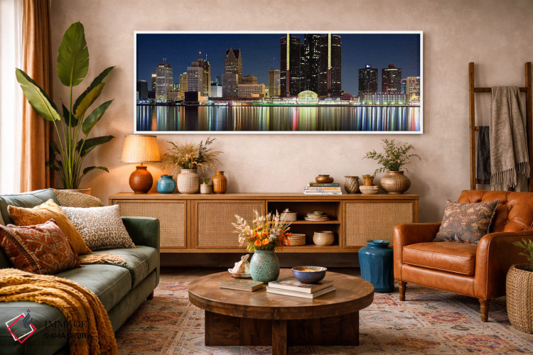 تابلو دکوراتیو Detroit River, Detroit, Michigan, USA #2,ساختمان ها در… اثر پانورامیک ایمجز - D2W