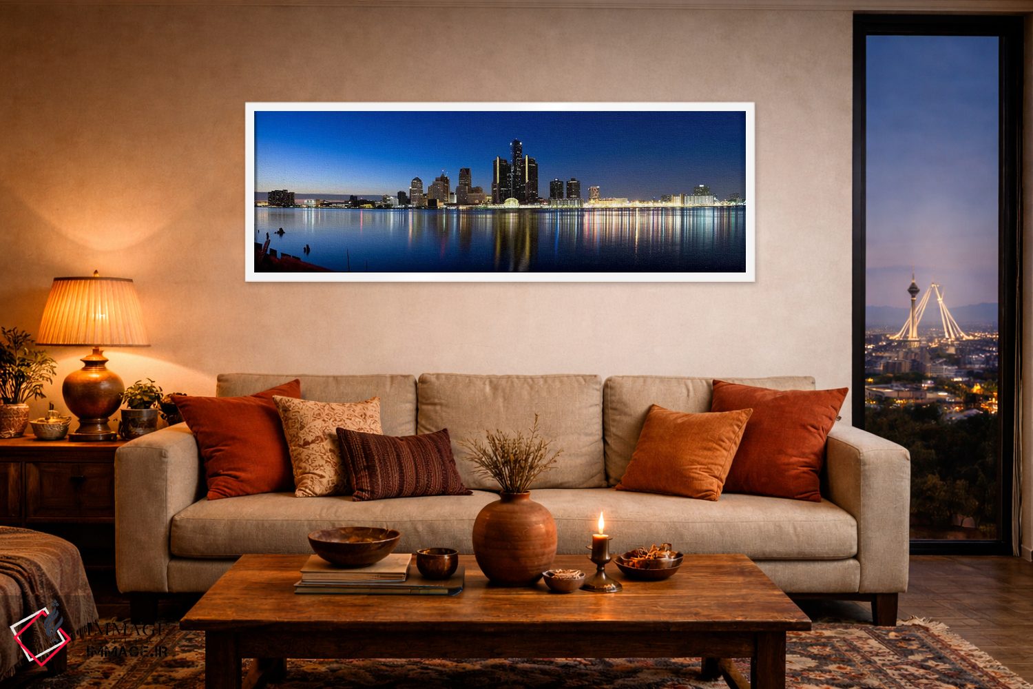 تابلو دکوراتیو Detroit River, Detroit, Michigan, USA #2,ساختمان ها در… اثر پانورامیک ایمجز - D4W