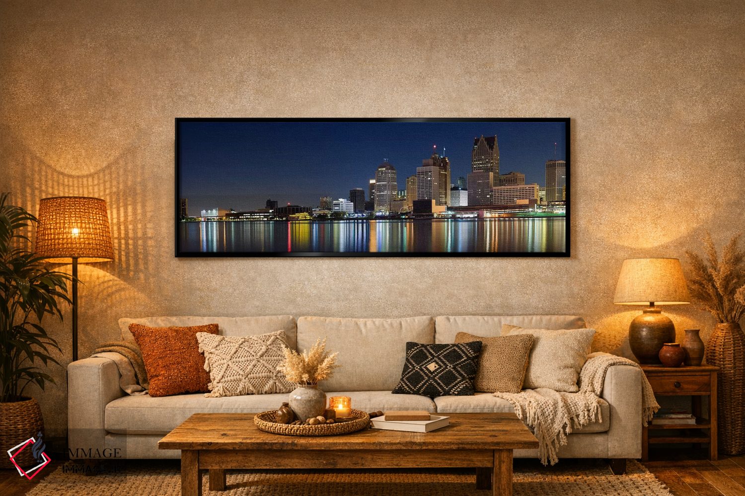 تابلو دکوراتیو Detroit River, Detroit, Michigan, USA,ساختمان ها در شهر… اثر پانورامیک ایمجز - D6B
