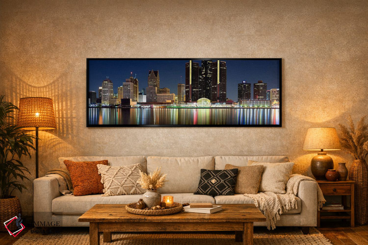 تابلو دکوراتیو Detroit River, Detroit, Michigan, USA #2,ساختمان ها در… اثر پانورامیک ایمجز - D6B