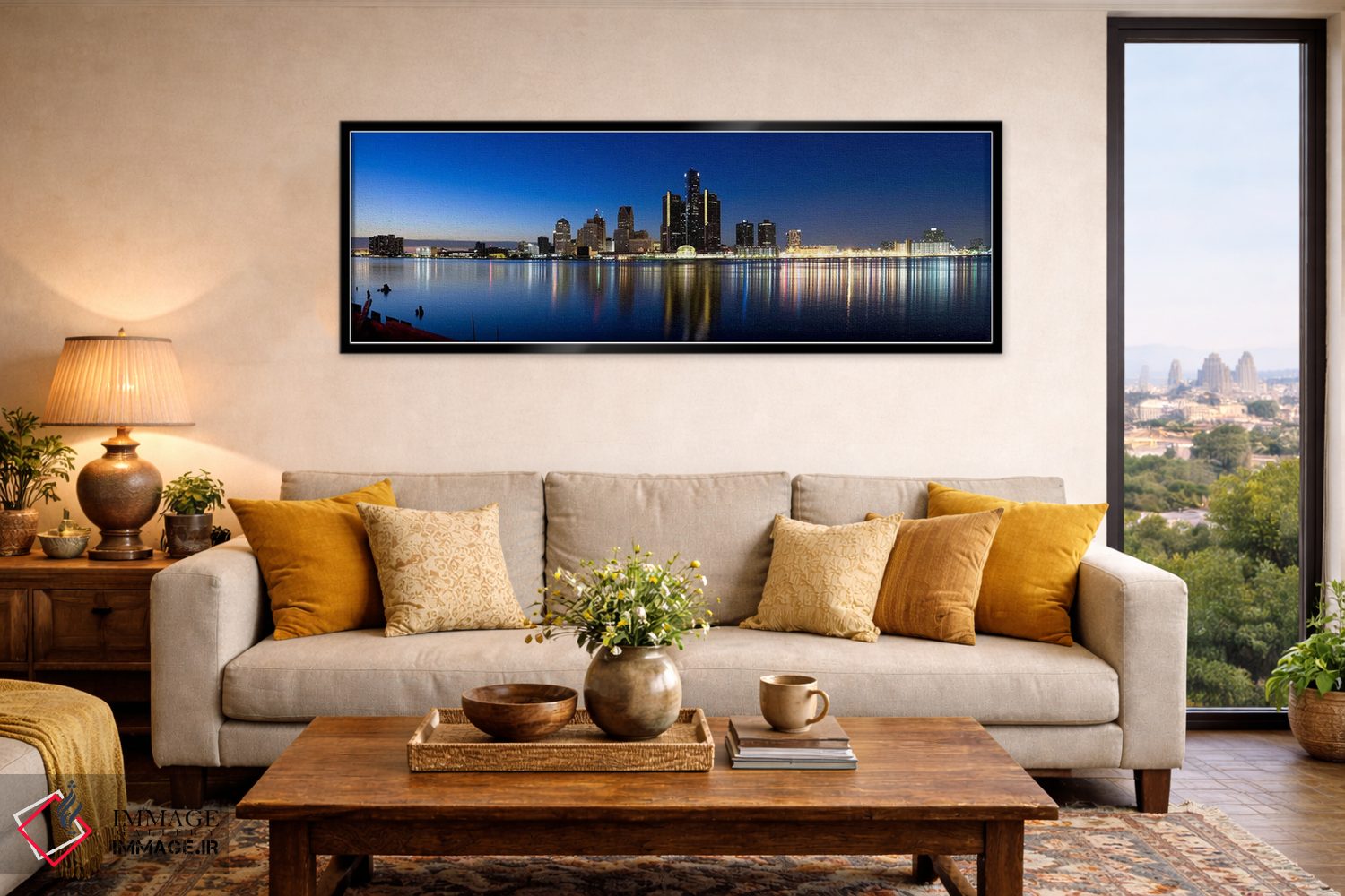 تابلو دکوراتیو Detroit River, Detroit, Michigan, USA #2,ساختمان ها در… اثر پانورامیک ایمجز - D6B