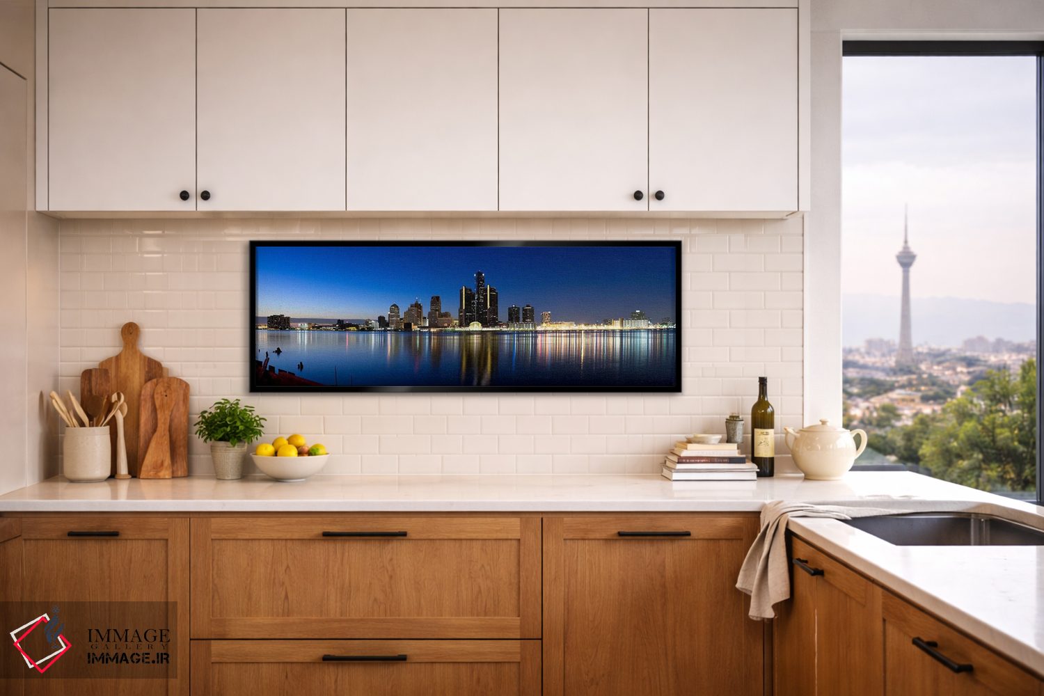 تابلو دکوراتیو Detroit River, Detroit, Michigan, USA #2,ساختمان ها در… اثر پانورامیک ایمجز - D5B