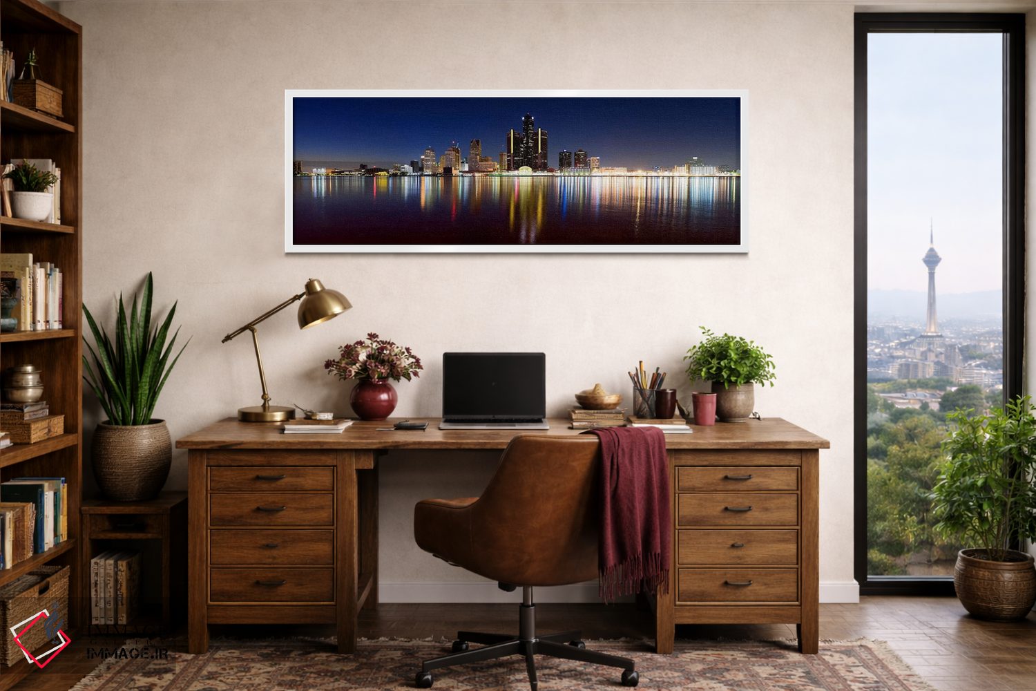 تابلو دکوراتیو Detroit, Michigan, USA,ساختمان ها در شهر روشن هنگام غرو… اثر پانورامیک ایمجز - D1W