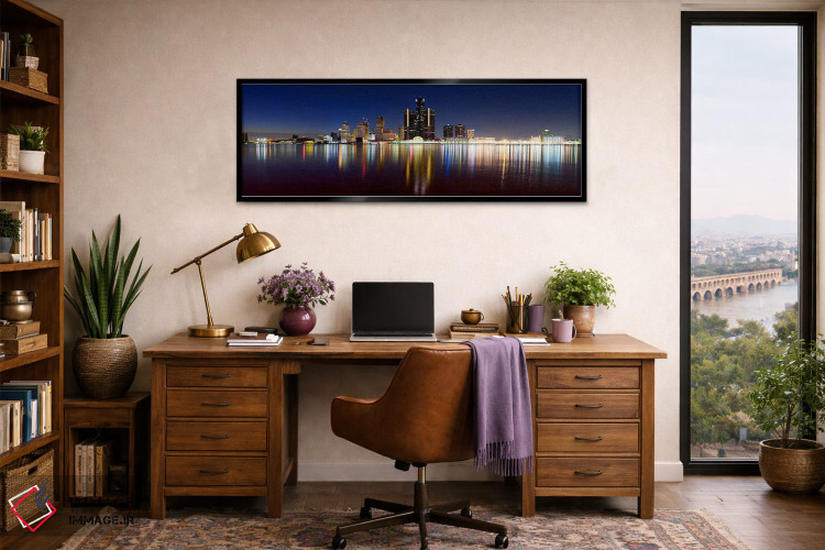 تابلو دکوراتیو Detroit, Michigan, USA,ساختمان ها در شهر روشن هنگام غرو… اثر پانورامیک ایمجز - D2B