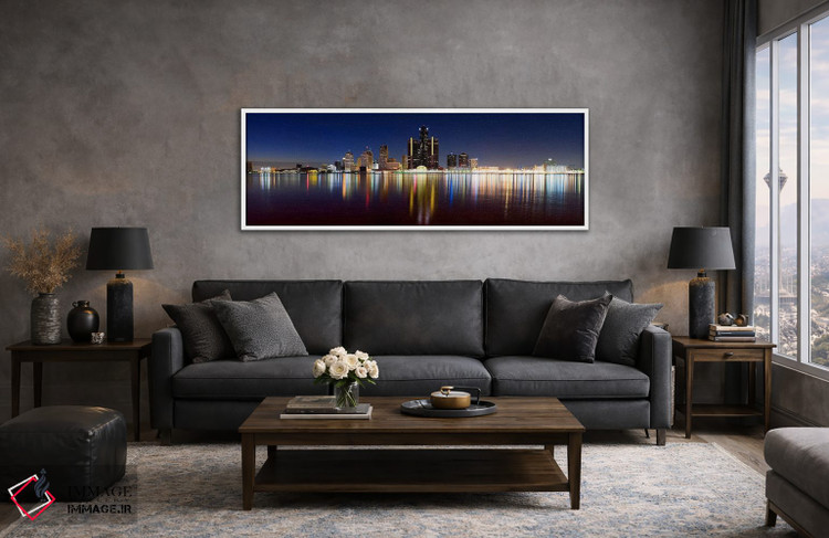 تابلو دکوراتیو Detroit, Michigan, USA,ساختمان ها در شهر روشن هنگام غرو… اثر پانورامیک ایمجز - D4W