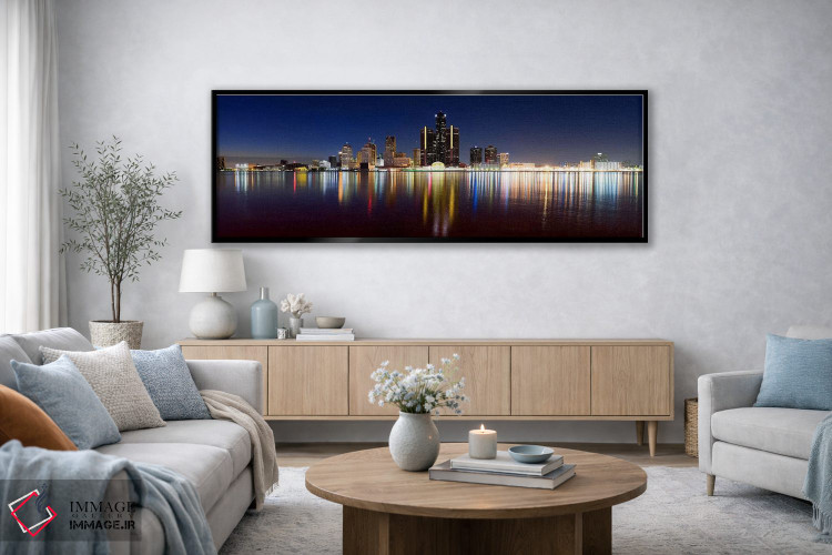 تابلو دکوراتیو Detroit, Michigan, USA,ساختمان ها در شهر روشن هنگام غرو… اثر پانورامیک ایمجز - D3B