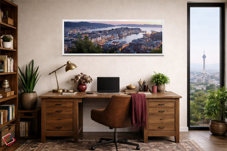 تابلو دکوراتیو Bergen, Hordaland, Vestlandet, Norway,درخشش غروب بر فرا… اثر پانورامیک ایمجز - D1W