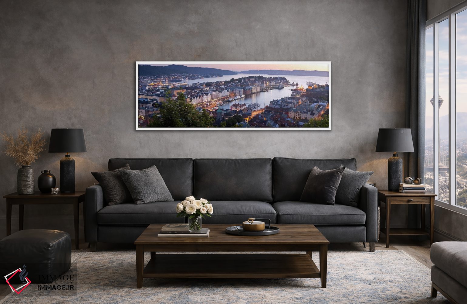 تابلو دکوراتیو Bergen, Hordaland, Vestlandet, Norway,درخشش غروب بر فرا… اثر پانورامیک ایمجز - D4W