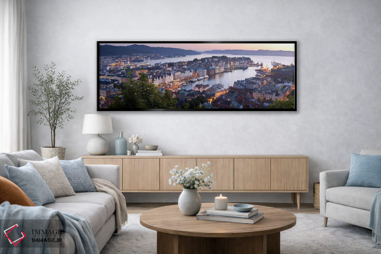 تابلو دکوراتیو Bergen, Hordaland, Vestlandet, Norway,درخشش غروب بر فرا… اثر پانورامیک ایمجز - D3B