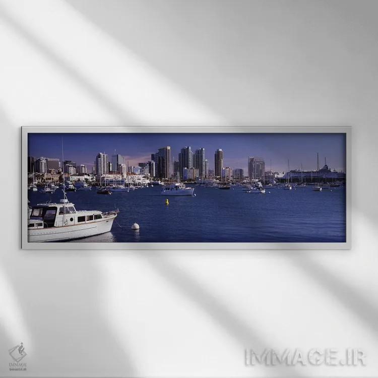 تابلو دکوراتیو San Diego, California, USA 2010,ساختمان ها در کنار آب… اثر پانورامیک ایمجز - نمای قابدار سفید