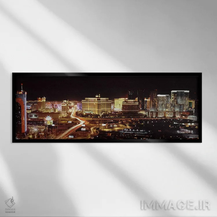 تابلو دکوراتیو Las Vegas, Nevada, USA,شهر نورانی در شب، لاس وگاس، نواد… اثر پانورامیک ایمجز - نمای قابدار مشکی
