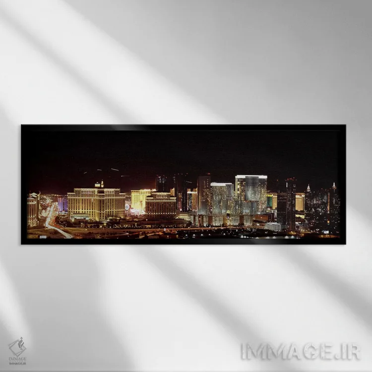 تابلو دکوراتیو Las Vegas, Nevada, USA 2010,شهر نورانی در شب، لاس وگاس… اثر پانورامیک ایمجز - نمای قابدار مشکی