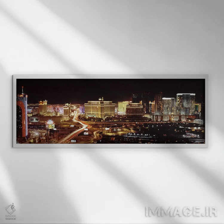 تابلو دکوراتیو Las Vegas, Nevada, USA,شهر نورانی در شب، لاس وگاس، نواد… اثر پانورامیک ایمجز - نمای قابدار سفید