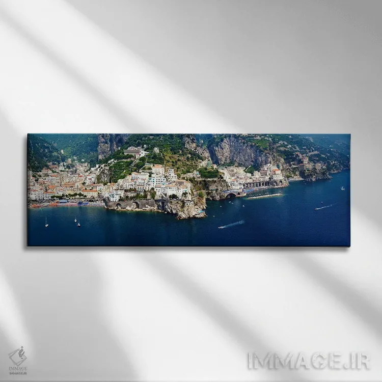 تابلو دکوراتیو Amalfi Coast, Salerno, Campania, Italy,نمای هوایی، ساحل… اثر پانورامیک ایمجز - نمای روبهرو روی دیوار