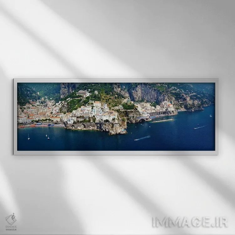 تابلو دکوراتیو Amalfi Coast, Salerno, Campania, Italy,نمای هوایی، ساحل… اثر پانورامیک ایمجز - نمای قابدار سفید