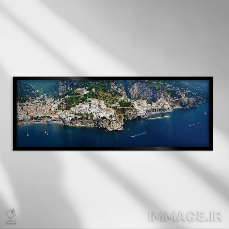 تابلو دکوراتیو Amalfi Coast, Salerno, Campania, Italy,نمای هوایی، ساحل… اثر پانورامیک ایمجز - نمای قابدار مشکی