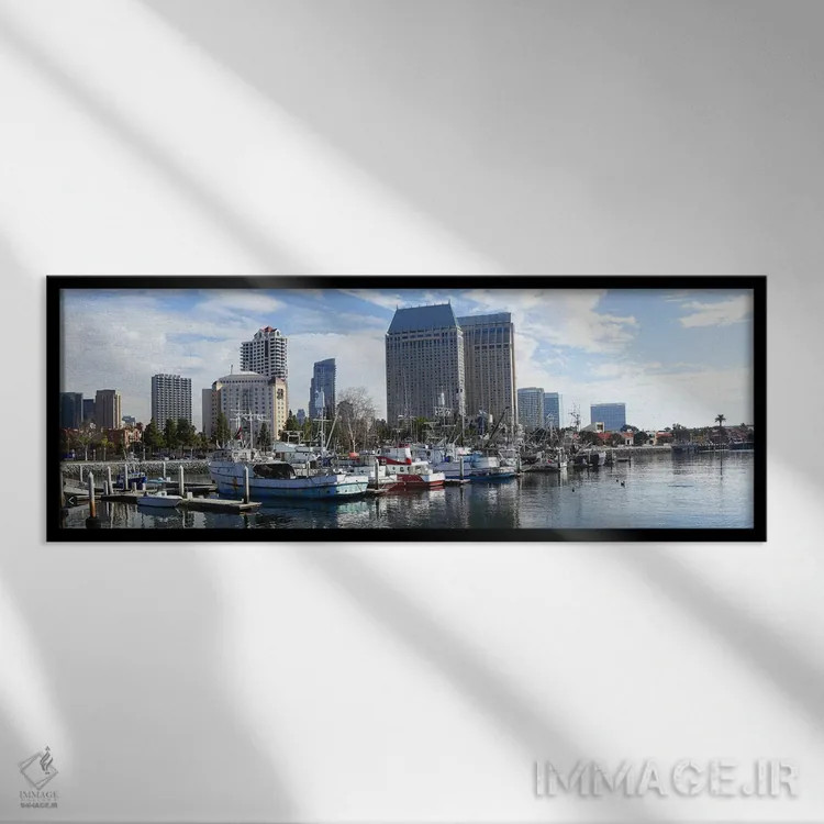 تابلو دکوراتیو San Diego, California, USA,قایق های ماهیگیری در اسکله… اثر پانورامیک ایمجز - نمای قابدار مشکی