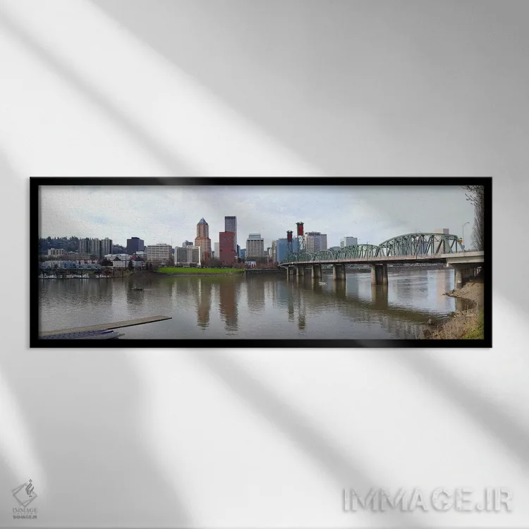 تابلو دکوراتیو Willamette River, Portland, Oregon 2010,پل روی رودخانه… اثر پانورامیک ایمجز - نمای قابدار مشکی